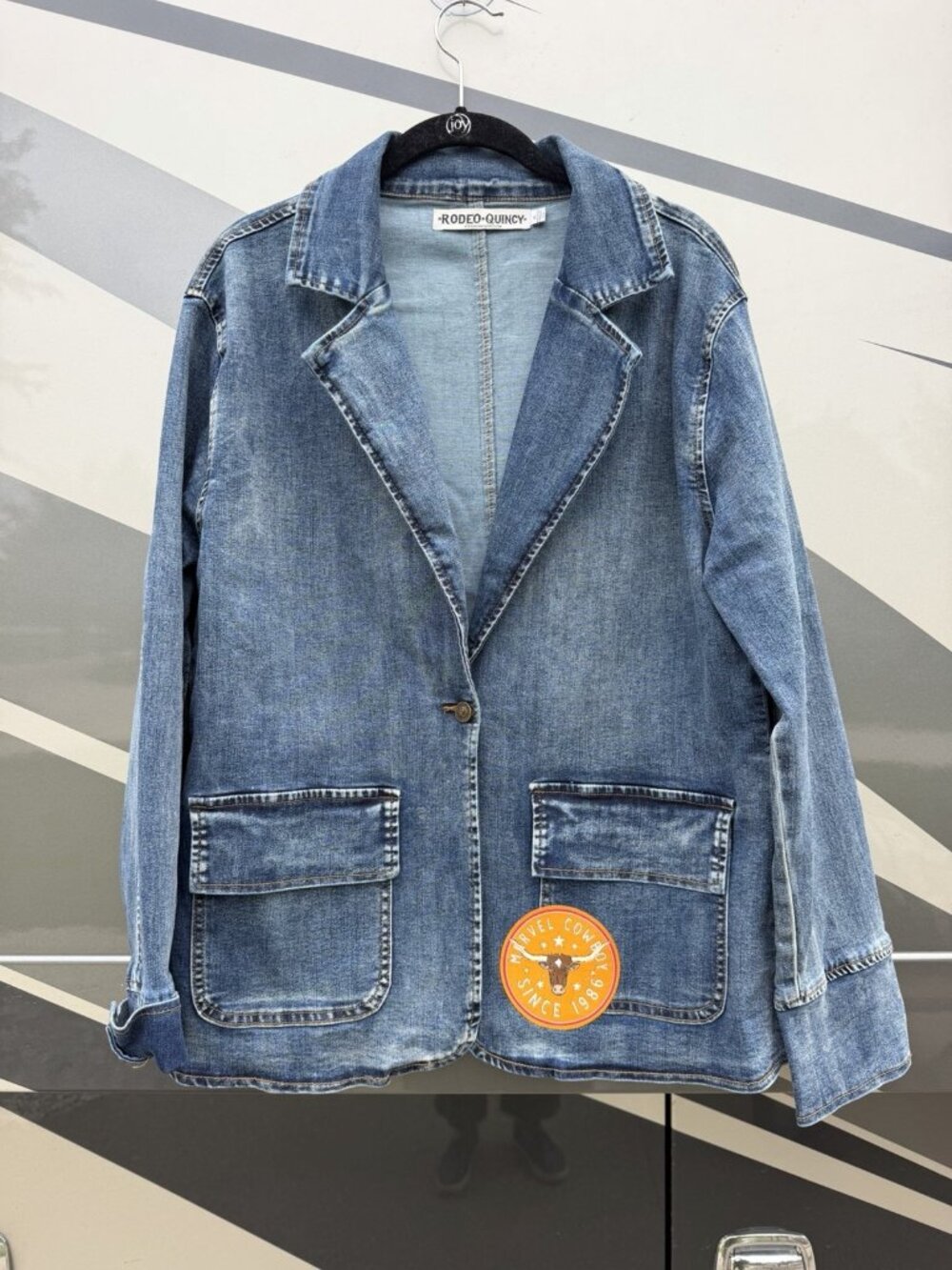 Rodeo Quincy blue denim Marvel Cowboy coastal cowgirl patches blazer XL western